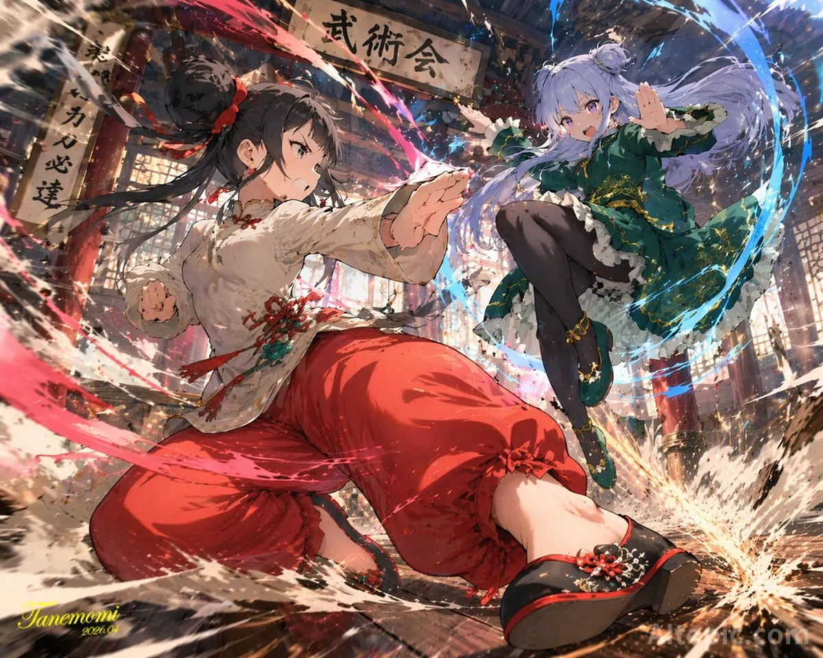 Anime Martial Arts Duel in a Traditional Dojo