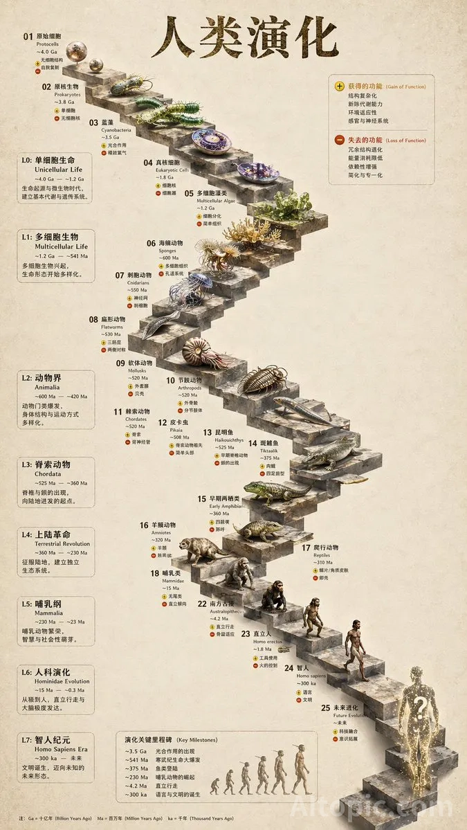 3D Stone Staircase Human Evolution Infographic