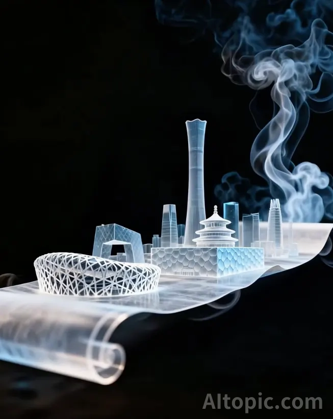 Beijing Dreamscape: A Translucent Scroll of Icons and Mist