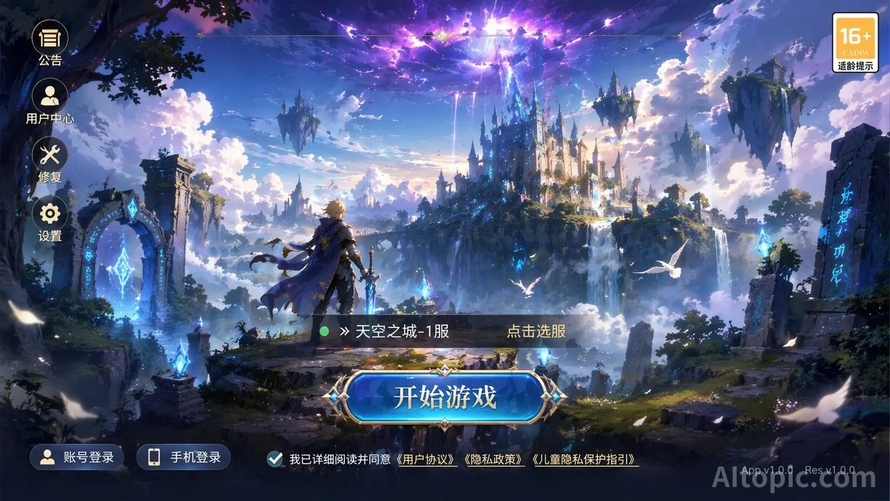 Epic Fantasy RPG Game Login Screen – 16:9 Horizontal Layout