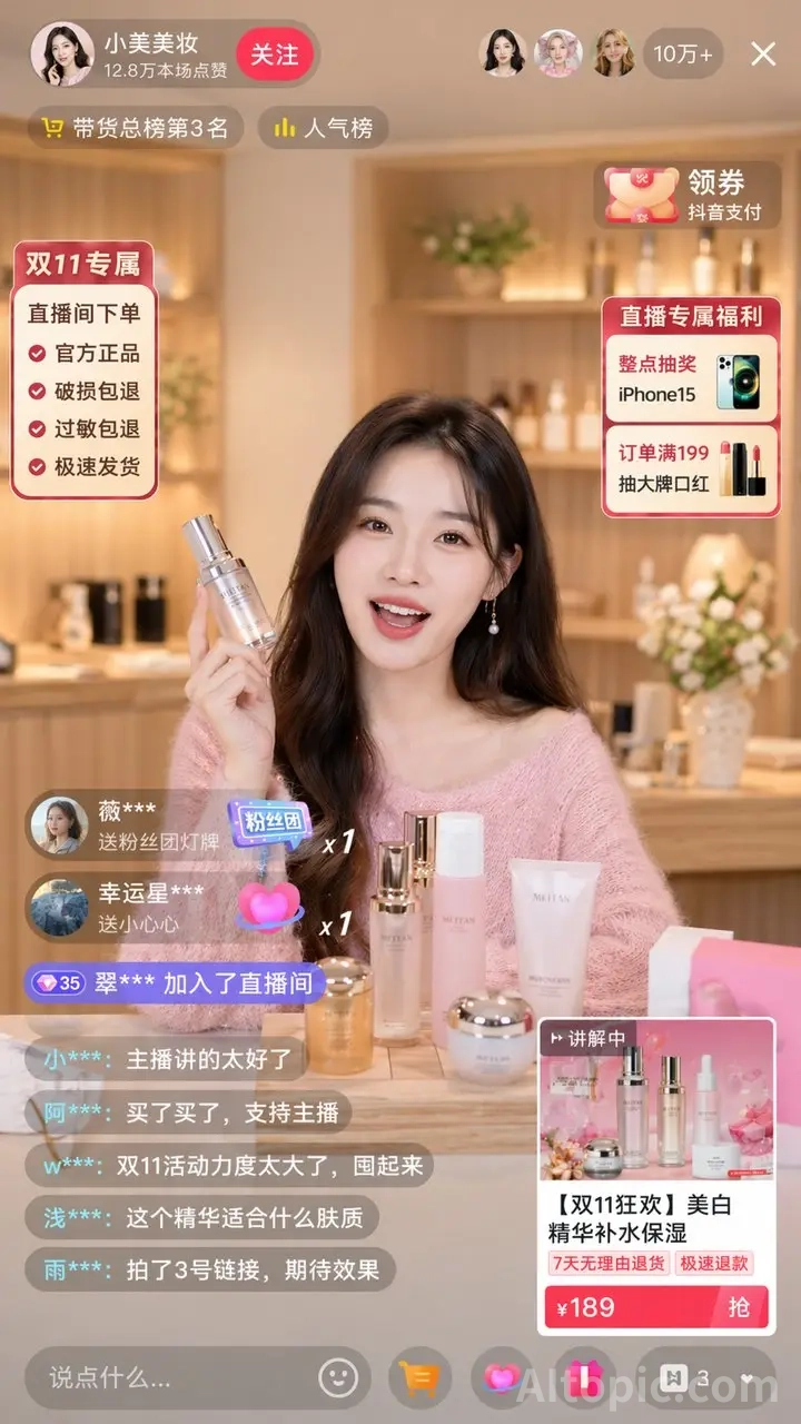 Live-Streaming Sales Screenshot of a Beauty and Skincare Broadcast on TikTok
