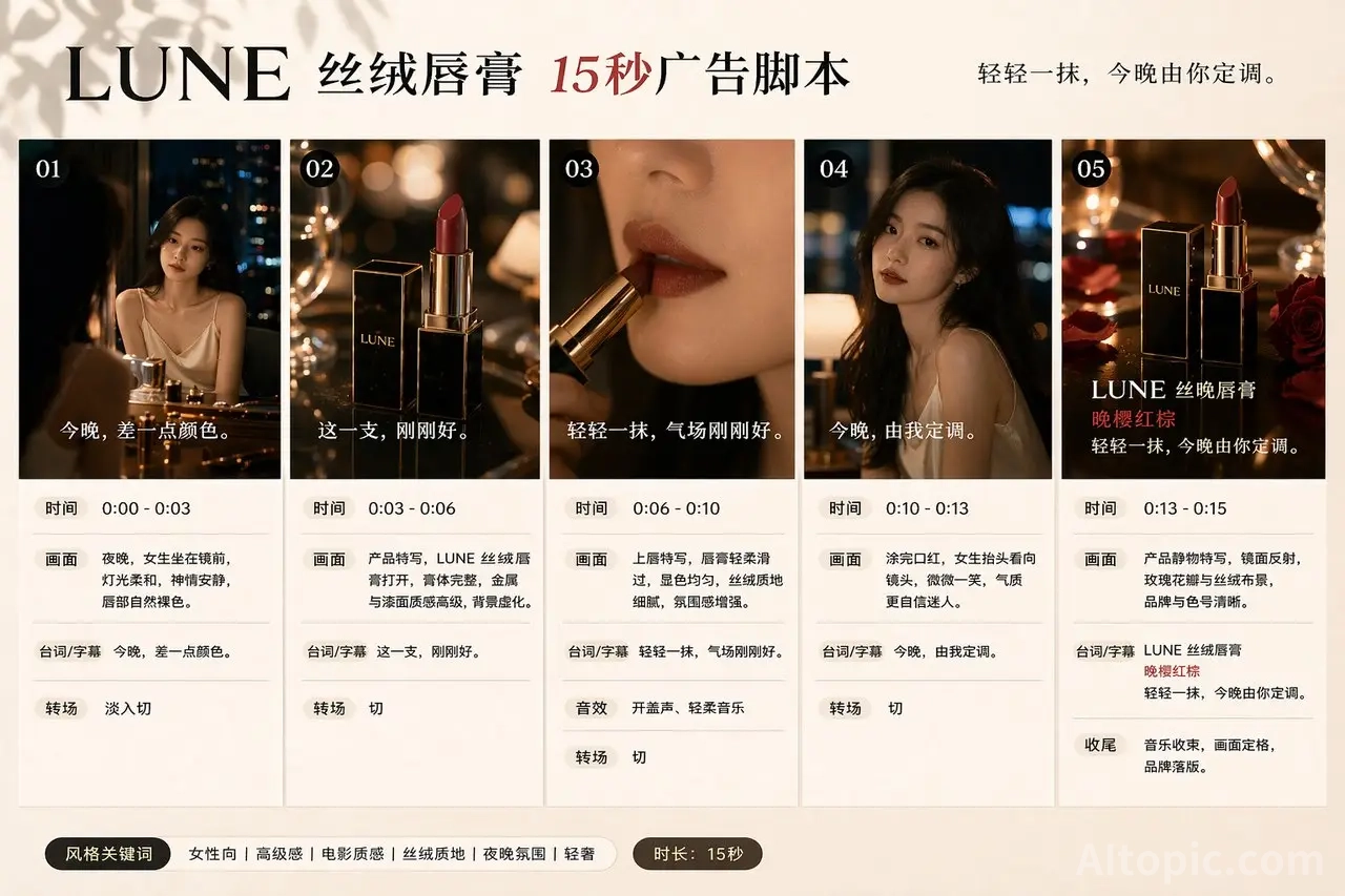 LUNE Velvet Lipstick 15-Second Ad Script