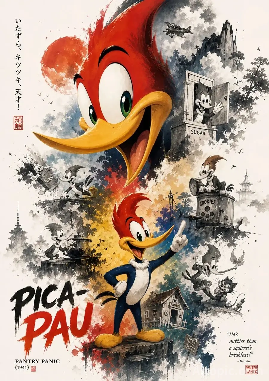 Woody Woodpecker Vintage Double Exposure Narrative Poster