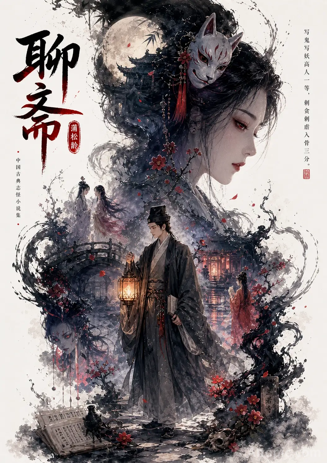 Classical Chinese Fantasy Poster, Strange Tales from a Chinese Studio Theme, Ink Wash Style