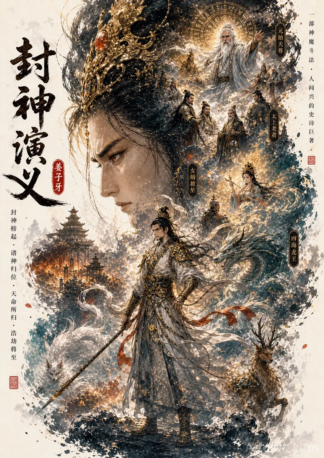 Epic Chinese Mythology Poster: Jiang Ziya and the Investiture of the Gods