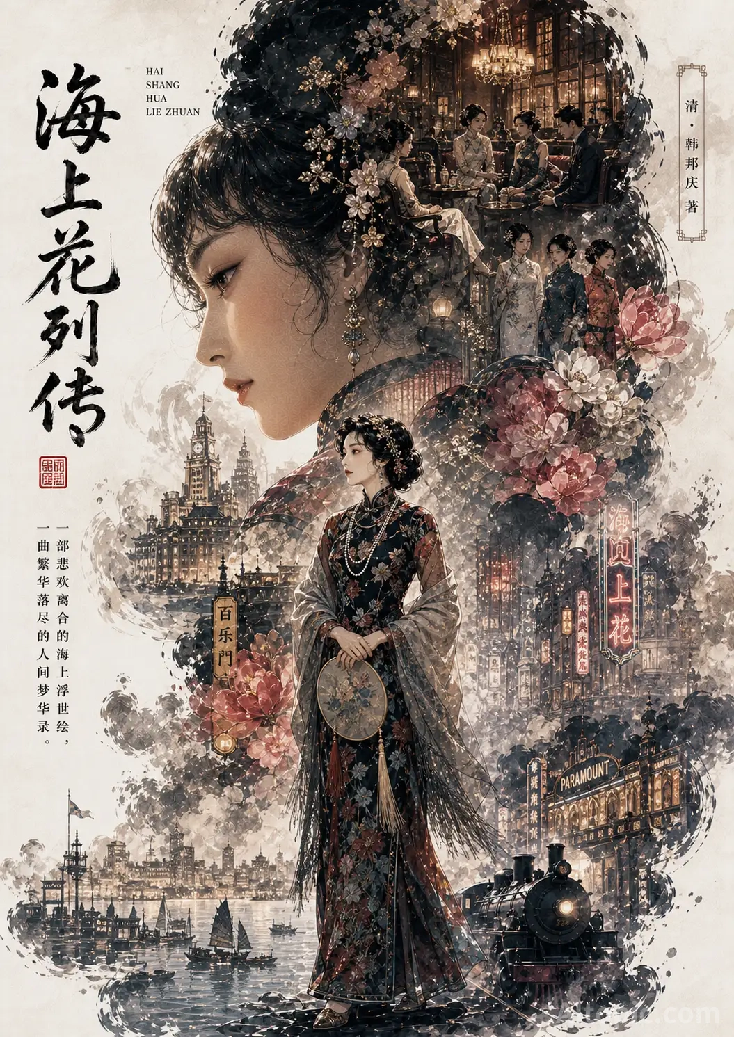 Shanghai Blossoms: A Vintage Double Exposure Art Poster