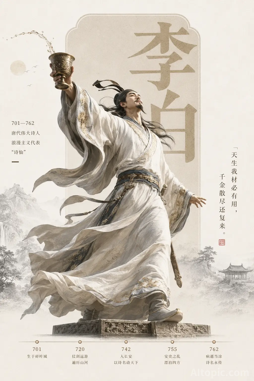 Li Bai, the Immortal Poet of the Tang Dynasty Art Poster Li Bai, the Immortal Poet of the Tang Dynasty Art Poster