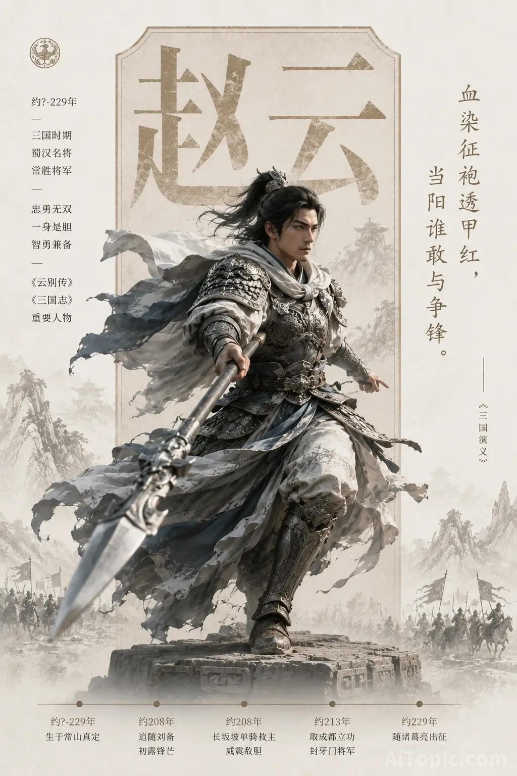 Epic Chinese Ink Style Poster of Zhao Yun, The Ever-Victorious General of the Three Kingdoms