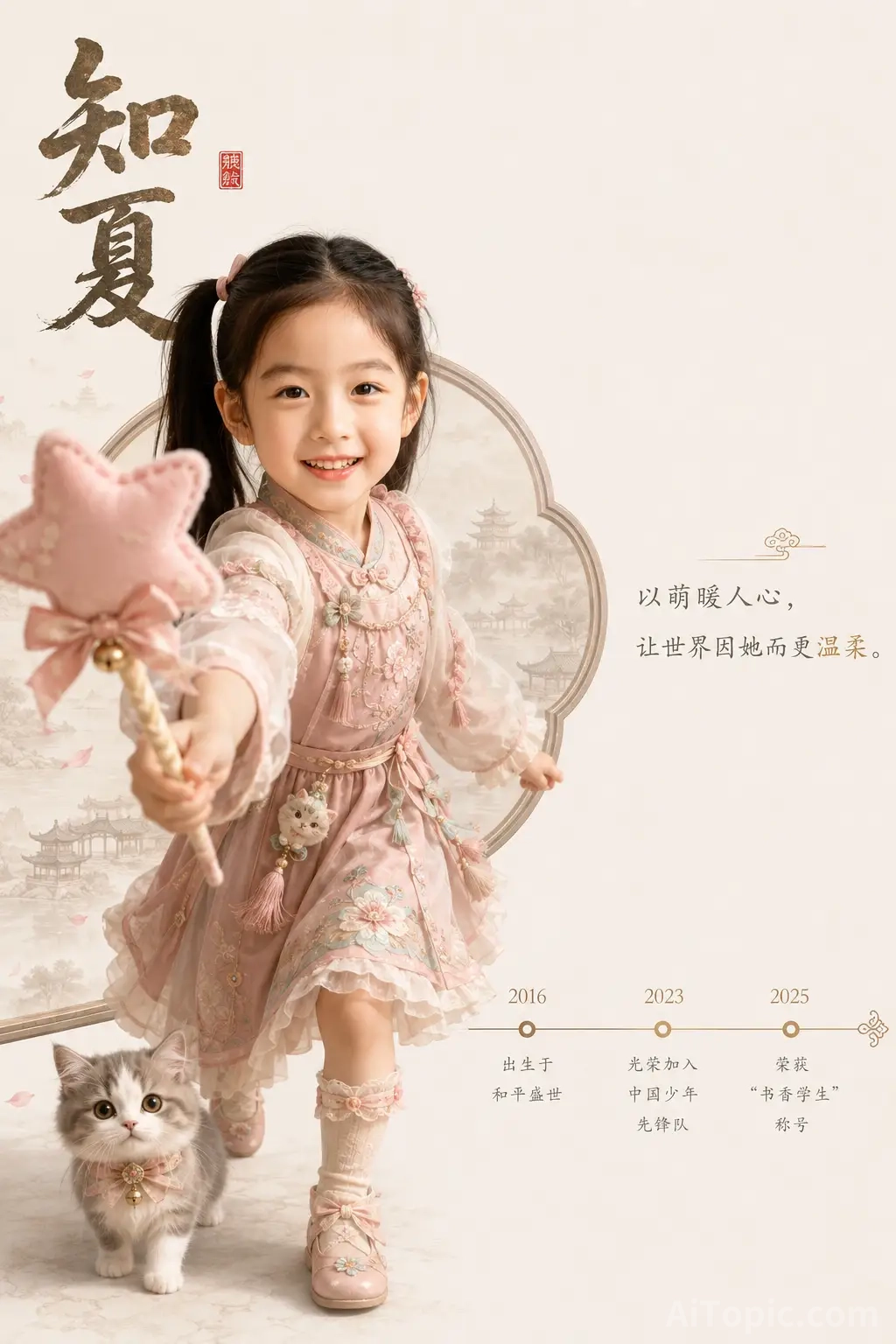 Chinese Style Children Growth Commemorative Poster