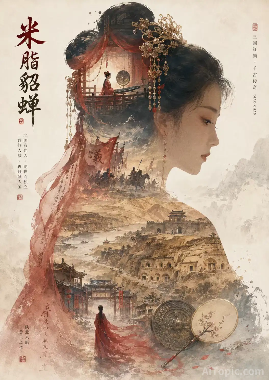 Diaochan Double Exposure Art Poster: Merging Myth with History in Mizhi