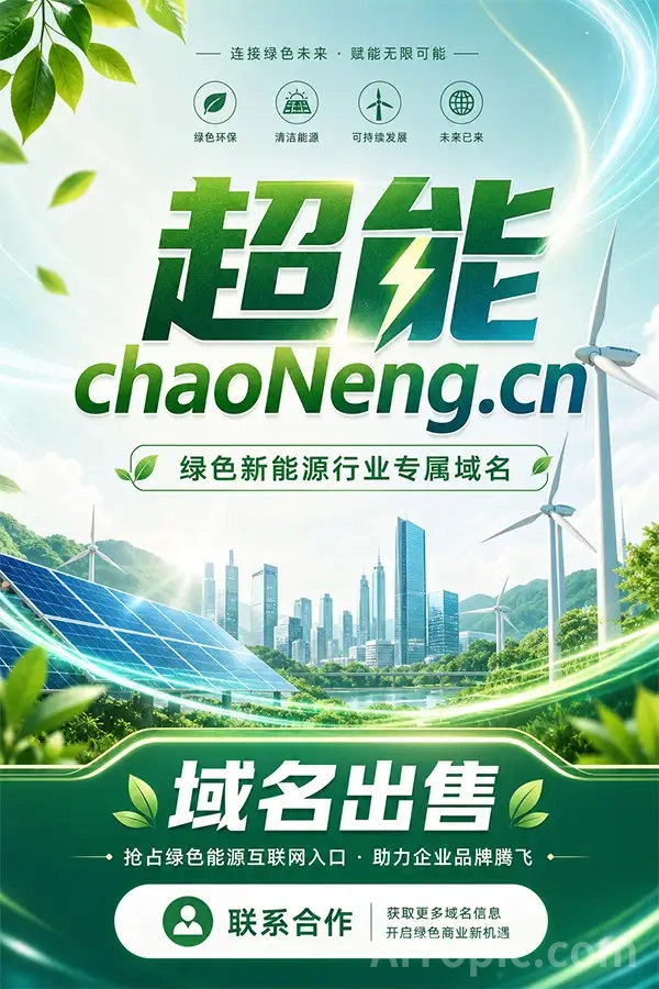 Ultra-capacity, website url chaoNeng.cn, green new energy industry, poster for selling domain names