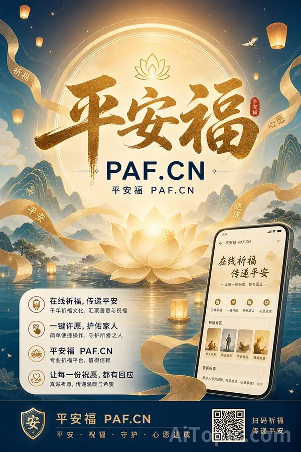 Ping An Fu, domain name PAF.CN, used for an online blessing platform to pray for peace